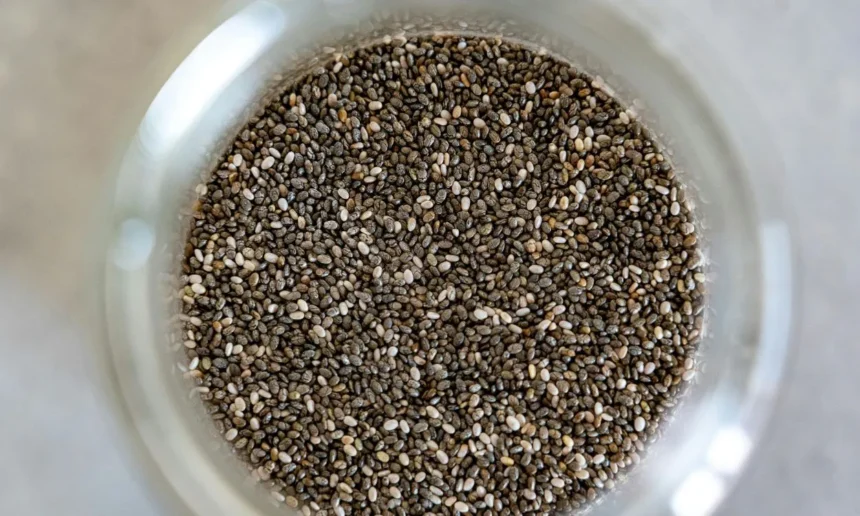 An image of Chia seeds in a jar