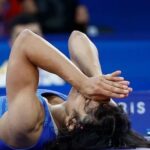 An image of Vinesh Phogat lying down after a fight in Paris Olympics 2024