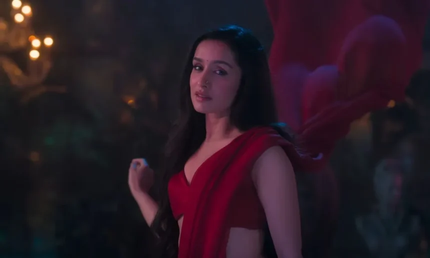 An image of Shraddha Kapoor in a red saree from Stree 2