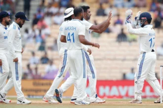 R Ashwin celebrating his wicket in Chennai