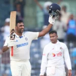 R Ashwin celebrating his test century in Chennai against Bangladesh