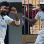 Jasprit Bumrah signaling Siraj to wear his shades (L), Siraj looks surprised (R)